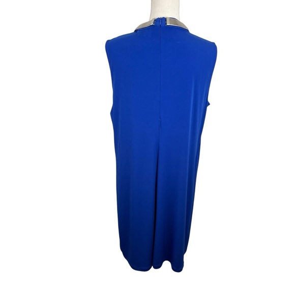 Calvin Klein | Royal Blue Silvertone Collar Drape Cocktail Dress New - Picture 5 of 10